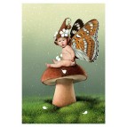 Carte postale « Le bébé fée sur un champignon », carte postale féerique de Erlé Ferronnière